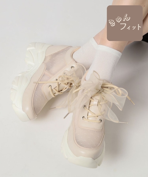 ESPERANZA（エスペランサ）の「きゅんフィットインソールチュールリボンスニーカー（スニーカー・レディース・ブラック系8/ピンク系9/アイボリー系8・L/LL/M/S）」の6枚目の写真