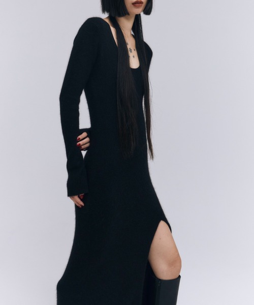 DEEP SLIT KNIT DRESS/ディープスリットニットドレス（ワンピース
