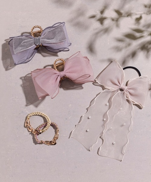 Phoebe（フィービィー）の「フレアリボンドットパールヘアゴム（ヘアゴム・レディース・ベージュ/ブラック・FREE）」の3枚目の写真