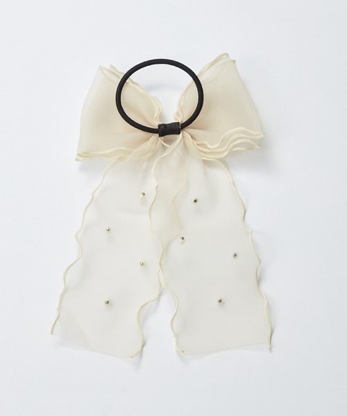 Phoebe（フィービィー）の「フレアリボンドットパールヘアゴム（ヘアゴム・レディース・ベージュ/ブラック・FREE）」の12枚目の写真