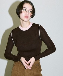 color pattern bottle neck knit tops / 配色ポイントボトルネックニットトップス