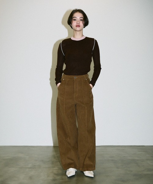 Clum（クルム）の「color pattern bottle neck knit tops / 配色ポイントボトルネックニットトップス（Tシャツ/カットソー・レディース・サックスブルー/ブラウン・FREE）」の8枚目の写真