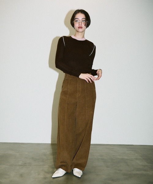 Clum（クルム）の「color pattern bottle neck knit tops / 配色ポイントボトルネックニットトップス（Tシャツ/カットソー・レディース・サックスブルー/ブラウン・FREE）」の10枚目の写真