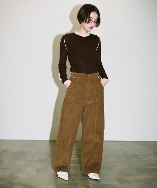Clum（クルム）の「color pattern bottle neck knit tops / 配色ポイントボトルネックニットトップス（Tシャツ/カットソー・レディース・サックスブルー/ブラウン・FREE）」の12枚目の写真