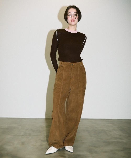 Clum（クルム）の「color pattern bottle neck knit tops / 配色ポイントボトルネックニットトップス（Tシャツ/カットソー・レディース・サックスブルー/ブラウン・FREE）」の13枚目の写真