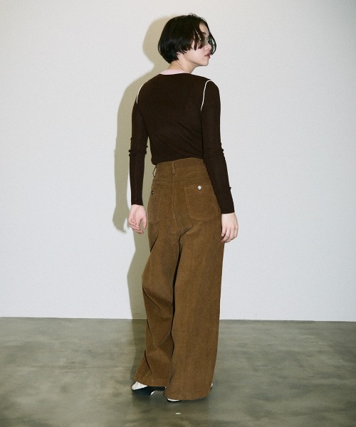 Clum（クルム）の「color pattern bottle neck knit tops / 配色ポイントボトルネックニットトップス（Tシャツ/カットソー・レディース・サックスブルー/ブラウン・FREE）」の15枚目の写真