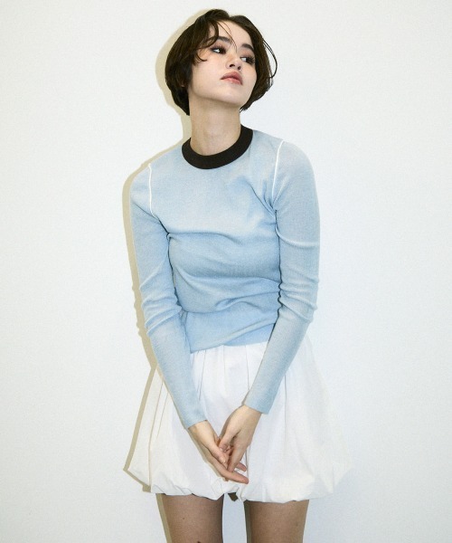 Clum（クルム）の「color pattern bottle neck knit tops / 配色ポイントボトルネックニットトップス（Tシャツ/カットソー・レディース・サックスブルー/ブラウン・FREE）」の22枚目の写真