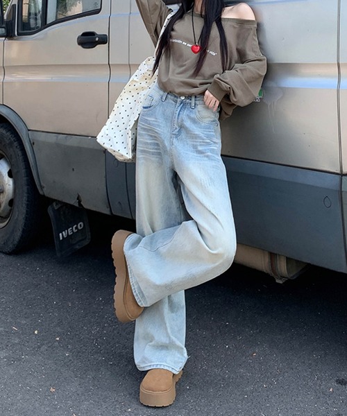 aimoha(アイモハ)の「ダメージデニムワイドパンツ(デニムパンツ・レディース・ライトブルー・LARGE/MEDIUM/SMALL/X-SMALL)」の9枚目の写真