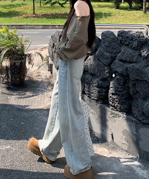 aimoha(アイモハ)の「ダメージデニムワイドパンツ(デニムパンツ・レディース・ライトブルー・LARGE/MEDIUM/SMALL/X-SMALL)」の12枚目の写真
