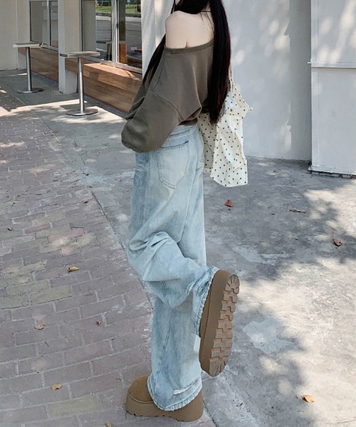 aimoha(アイモハ)の「ダメージデニムワイドパンツ(デニムパンツ・レディース・ライトブルー・LARGE/MEDIUM/SMALL/X-SMALL)」の16枚目の写真
