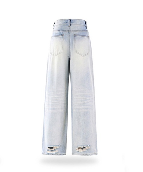 aimoha(アイモハ)の「ダメージデニムワイドパンツ(デニムパンツ・レディース・ライトブルー・LARGE/MEDIUM/SMALL/X-SMALL)」の8枚目の写真