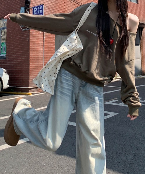aimoha(アイモハ)の「ダメージデニムワイドパンツ(デニムパンツ・レディース・ライトブルー・LARGE/MEDIUM/SMALL/X-SMALL)」の4枚目の写真