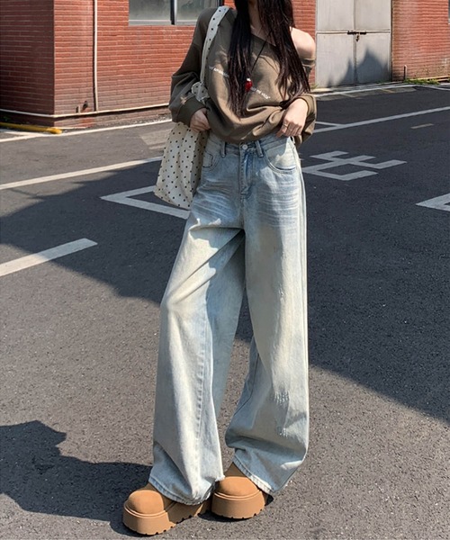 aimoha(アイモハ)の「ダメージデニムワイドパンツ(デニムパンツ・レディース・ライトブルー・LARGE/MEDIUM/SMALL/X-SMALL)」の5枚目の写真