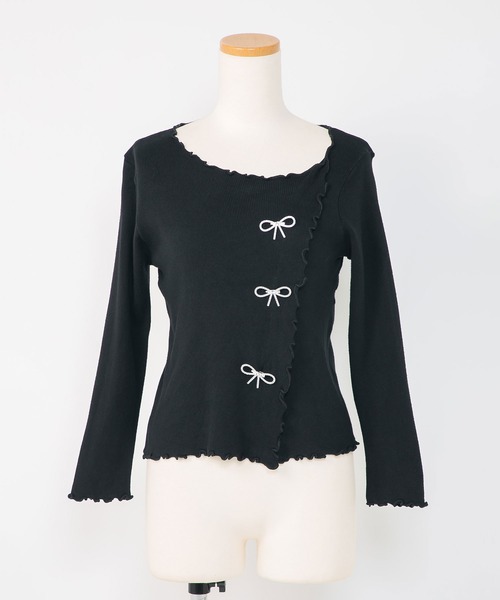 Diable baiser(ディアブルベーゼ)の「キラキラリボンパーツ付リブカットソートップス【大きいサイズ有】(Tシャツ/カットソー・レディース・ブラック/ホワイト・LL/LARGE/MEDIUM/SMALL)」の8枚目の写真