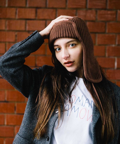 HUNTISM(ハンティズム)の「Knit Bomber Cap / ニット ボンバーキャップ(ニットキャップ/ビーニー・レディース・オリーブ/ブラック/オレンジ/ブラウン/グレー・FREE)」の10枚目の写真
