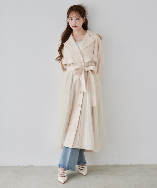 極美品 ナイスクラップ 後ろチュールレース ベージュ トレンチコート M 極美品 ナイスクラップ 後ろチュールレース ベージュ トレンチ