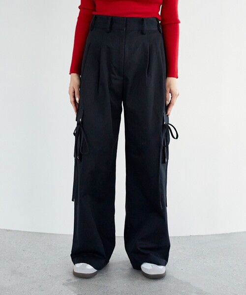 PUBLUX（パブリュクス）の「PUBLUX/パブリュクス リボン付きワークワイドパンツ　限定展開（その他パンツ・レディース・ブラック/ベージュ・S/M）」の3枚目の写真