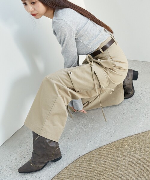 PUBLUX（パブリュクス）の「PUBLUX/パブリュクス リボン付きワークワイドパンツ　限定展開（その他パンツ・レディース・ブラック/ベージュ・S/M）」の13枚目の写真