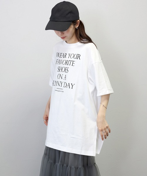 Aletta vita（アレッタビータ）の「綿天竺サイドスリットロゴワイドプルオーバー（Tシャツ/カットソー・レディース・オフホワイト/ブラック・FREE）」の16枚目の写真