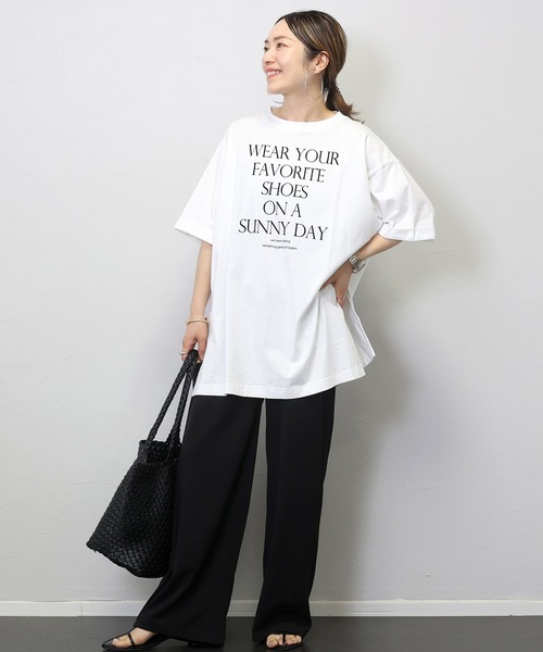 Aletta vita（アレッタビータ）の「綿天竺サイドスリットロゴワイドプルオーバー（Tシャツ/カットソー・レディース・オフホワイト/ブラック・FREE）」の10枚目の写真