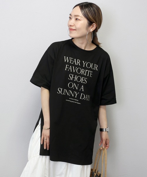 Aletta vita（アレッタビータ）の「綿天竺サイドスリットロゴワイドプルオーバー（Tシャツ/カットソー・レディース・オフホワイト/ブラック・FREE）」の19枚目の写真
