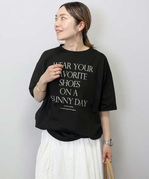 Aletta vita（アレッタビータ）の「綿天竺サイドスリットロゴワイドプルオーバー（Tシャツ/カットソー・レディース・オフホワイト/ブラック・FREE）」の20枚目の写真