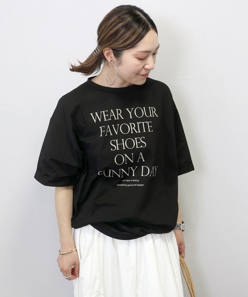 Aletta vita（アレッタビータ）の「綿天竺サイドスリットロゴワイドプルオーバー（Tシャツ/カットソー・レディース・オフホワイト/ブラック・FREE）」の21枚目の写真