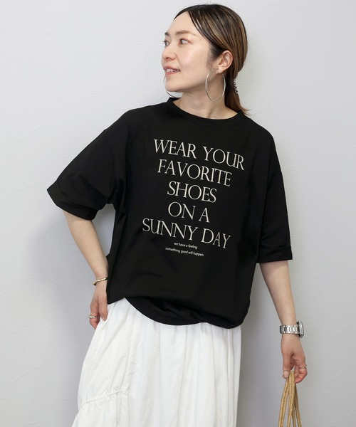 Aletta vita（アレッタビータ）の「綿天竺サイドスリットロゴワイドプルオーバー（Tシャツ/カットソー・レディース・オフホワイト/ブラック・FREE）」の22枚目の写真