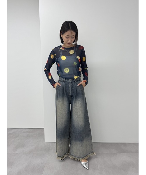 miette(ミエット)の「裾フリンジオーバーダイデニムワイドパンツ(デニムパンツ・レディース・ブラック/ブルー・S/M)」の22枚目の写真