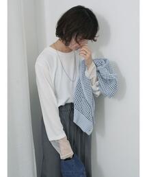 Samansa Mos2 blue | ◎袖異素材テレコプルオーバー(Tシャツ/カットソー)