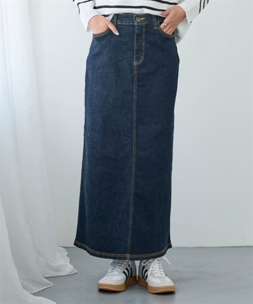 nissen（ニッセン）の「すごのびストレッチデニムストレートロングスカート（ゆったりヒップ）（スカート・レディース・ブルー/ブルー系その他/ネイビー・LL/3L/S/M/L）」の2枚目の写真