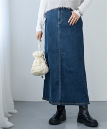 nissen | すごのびストレッチデニムストレートロングスカート（ゆったりヒップ）(スカート)