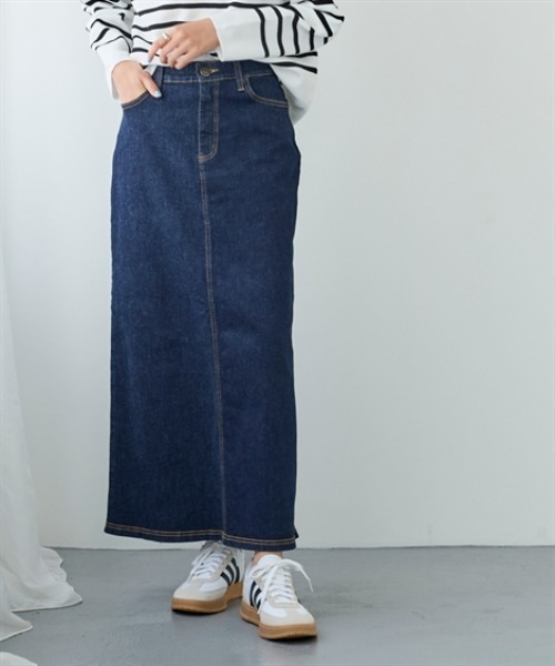 nissen（ニッセン）の「すごのびストレッチデニムストレートロングスカート（ゆったりヒップ）（スカート・レディース・ブルー/ブルー系その他/ネイビー・LL/3L/S/M/L）」の7枚目の写真