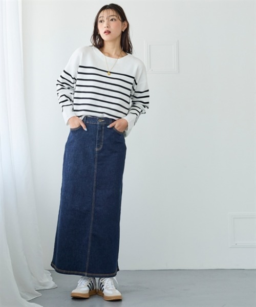 nissen（ニッセン）の「すごのびストレッチデニムストレートロングスカート（ゆったりヒップ）（スカート・レディース・ブルー/ブルー系その他/ネイビー・LL/3L/S/M/L）」の8枚目の写真