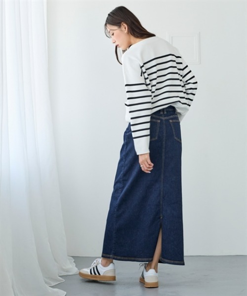 nissen（ニッセン）の「すごのびストレッチデニムストレートロングスカート（ゆったりヒップ）（スカート・レディース・ブルー/ブルー系その他/ネイビー・LL/3L/S/M/L）」の9枚目の写真