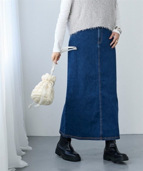 nissen（ニッセン）の「すごのびストレッチデニムストレートロングスカート（ゆったりヒップ）（スカート・レディース・ブルー/ブルー系その他/ネイビー・LL/3L/S/M/L）」の10枚目の写真