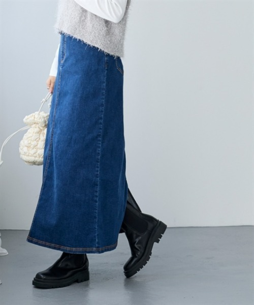 nissen（ニッセン）の「すごのびストレッチデニムストレートロングスカート（ゆったりヒップ）（スカート・レディース・ブルー/ブルー系その他/ネイビー・LL/3L/S/M/L）」の11枚目の写真