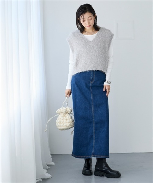 nissen（ニッセン）の「すごのびストレッチデニムストレートロングスカート（ゆったりヒップ）（スカート・レディース・ブルー/ブルー系その他/ネイビー・LL/3L/S/M/L）」の12枚目の写真