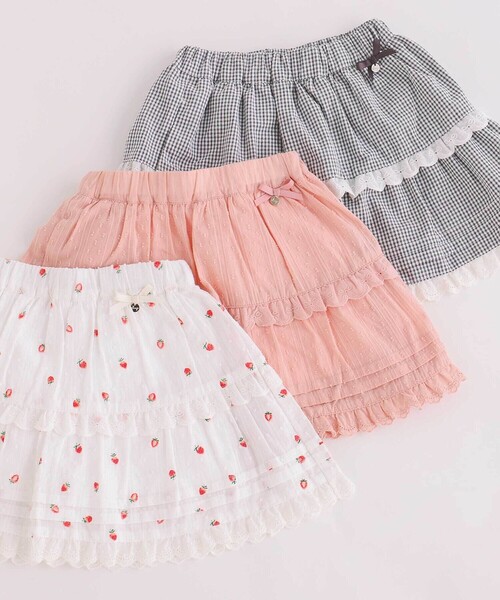 SLAP SLIP（スラップスリップ）の「【お揃い】レースイチゴ柄チェックスカパン(90~130cm)（スカート・キッズ・ピンク/ホワイト系その他/ブラック系その他・120cm/110cm/90cm/100cm/130cm）」の11枚目の写真