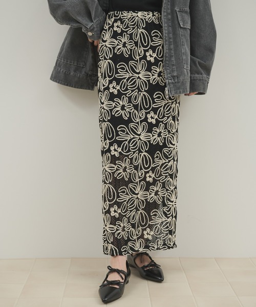 Shelly island（シェリーアイランド）の「コード刺繍レーススカート（スカート・レディース・ブラック/ホワイト・FREE）」の10枚目の写真