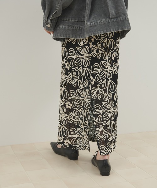 Shelly island（シェリーアイランド）の「コード刺繍レーススカート（スカート・レディース・ブラック/ホワイト・FREE）」の11枚目の写真