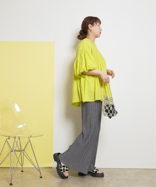 セルフカット可能】ラメプリーツ ウエスト総ゴム リラクシーカット