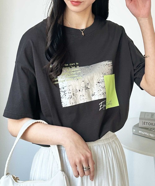 セール】箔メタリック＆宇宙プリントオーバーサイズ半袖Tシャツ