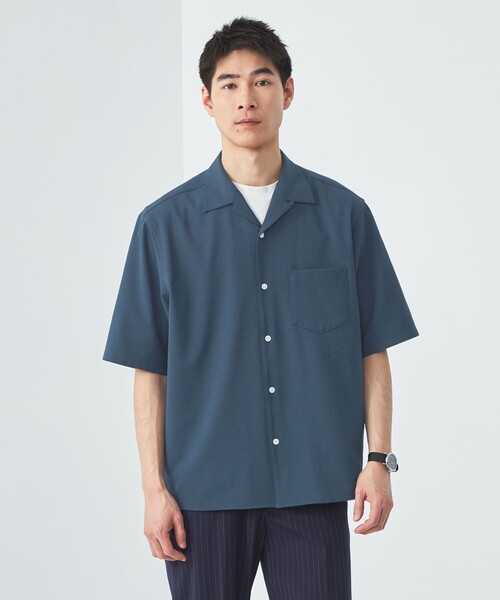 green label relaxing（グリーンレーベルリラクシング）の「シャンブレー ツイル ジャストルーズ オープンカラー 半袖 シャツ -ストレッチ-（シャツ/ブラウス・メンズ・ネイビー/モカ/ロイヤルブルー・S/M/L/XL）」の3枚目の写真