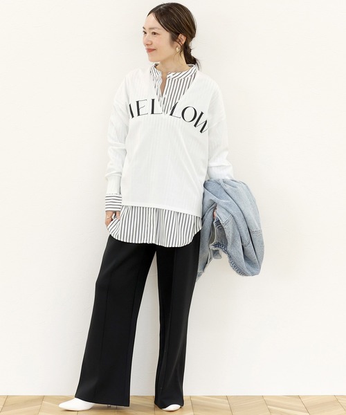 Aletta vita(アレッタビータ)の「深Vネックロゴプリントプルオーバー(Tシャツ/カットソー・レディース・オフホワイト/杢グレー/ブラック×ベージュ・F)」の8枚目の写真