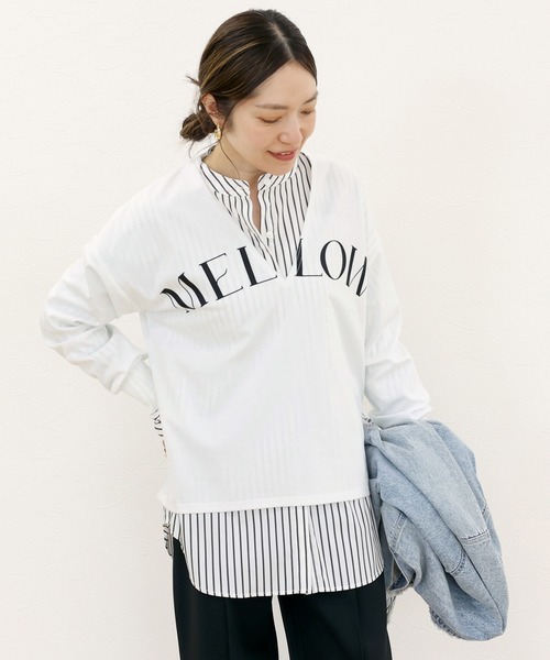 Aletta vita(アレッタビータ)の「深Vネックロゴプリントプルオーバー(Tシャツ/カットソー・レディース・オフホワイト/杢グレー/ブラック×ベージュ・F)」の11枚目の写真