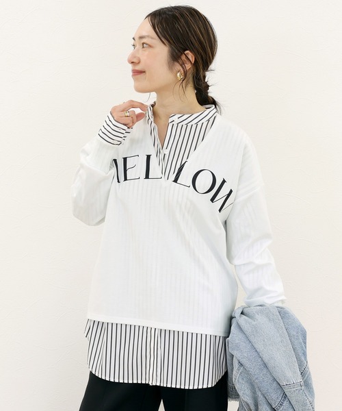 Aletta vita(アレッタビータ)の「深Vネックロゴプリントプルオーバー(Tシャツ/カットソー・レディース・オフホワイト/杢グレー/ブラック×ベージュ・F)」の12枚目の写真