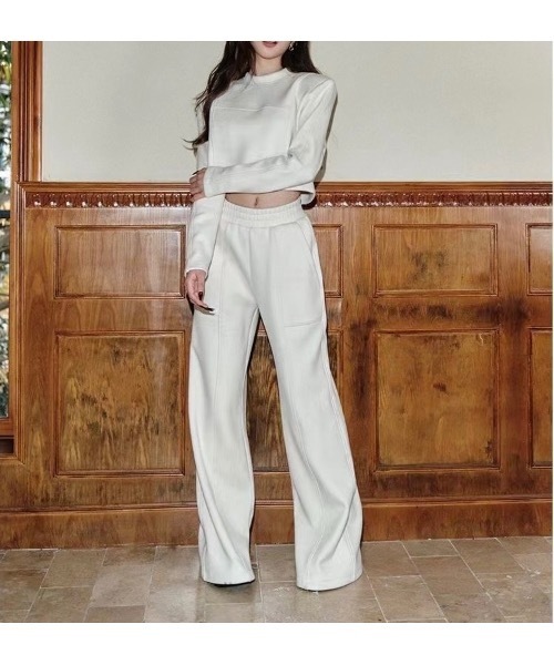 韓国ファッション》2点セット クロップドスウェットパンツセットアップ