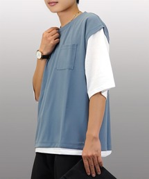 無地 レイヤードトップス ベスト風 Tシャツ