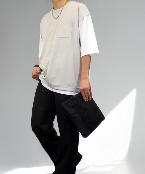 L'atelier（ラトリエ）の「無地 レイヤードトップス ベスト風 Tシャツ（Tシャツ/カットソー・メンズ・ブラック/ブルー系/グレー・LL/L/M）」の2枚目の写真